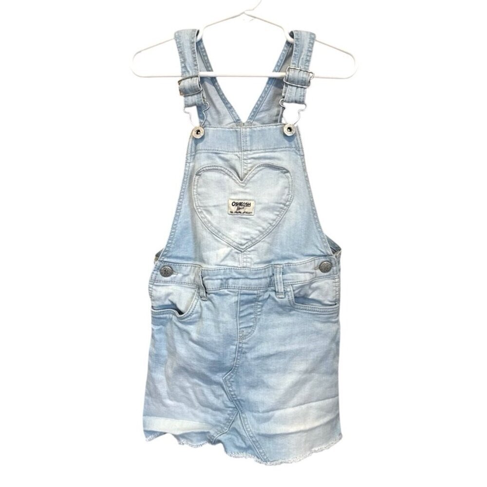 OshKosh BGosh Girls Blue Denim Overall Jumper Dress  Size 5T Heart